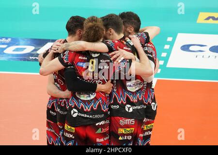 PalaBarton, Pérouse, Italie, 20 février 2022, sir safety conad perugia exultation pendant Sir Safety Conad Perugia vs Kione Padova - Volleyball Italien Serie A Men SuperLeague Championship Championship Banque D'Images