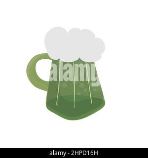 Bière verte vectorielle tirée à la main isolée sur blanc. Bonne Saint Patrick. Icône de dessin animé sur blanc Illustration de Vecteur