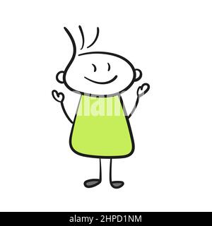 Dessin animé d'émotion positive Doodle dessin à la main illustration vectorielle. Simple primitive peinte homme icône sur blanc Illustration de Vecteur