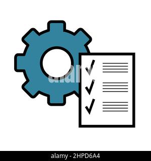 Presse-papiers avec icône d'engrenage. Liste de contrôle du support technique isolée sur fond blanc. Concept métier de gestion, illustration vectorielle Illustration de Vecteur