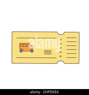 Ticket de bus Vector en jaune. Style dessin animé plat. Icône de vecteur sur fond blanc Illustration de Vecteur