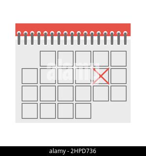 Icône de la page de calendrier à rabat avec date barrée. Icône sur fond blanc pour le concept mobile et les applications Web. Illustration de Vecteur