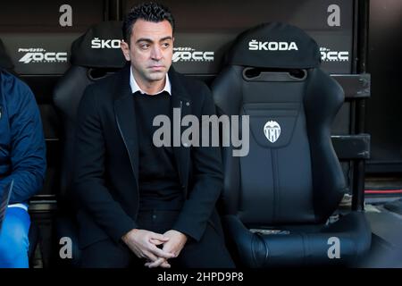 Xavi Hernandez, directeur du FC Barcelone, avant le match de la Liga entre Valencia CF et FC Barcelone au stade Mestalla le 20 février 2022. (Photo de Jose Miguel Fernandez) Banque D'Images