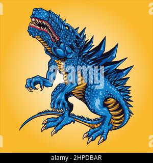 Bleu effrayant dinosaures illustrations vectorielles pour votre travail logo, t-shirt de marchandise de mascotte, autocollants et dessins d'étiquettes, affiche, cartes de vœux Illustration de Vecteur