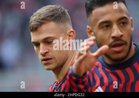ALLIANZARENA Munich. 20th février 2022, Munich, Allemagne. 20th févr. 2022. Joshua KIMMICH (FC Bayern Munich), portrait, portrait re:Corentin TOLISSO (FC Bayern Munich). Football 1st saison Bundesliga 2021/2022, 23.matchday, matchday23. FC Bayern Munich - Greuther Furth 4-1, le 20th février 2022, ALLIANZARENA Munich. Credit: dpa/Alay Live News Banque D'Images