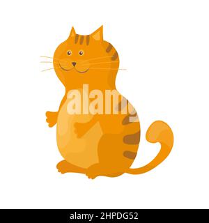 Joli chat de style dessin animé simple. Illustration de dessin animé à vecteur plat de chaton au gingembre. Joli chaton sur fond blanc. Animal sympa et drôle, animal de compagnie Illustration de Vecteur
