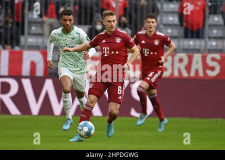 ALLIANZARENA Munich. 20th février 2022, Munich, Allemagne. 20th févr. 2022. Joshua KIMMICH (FC Bayern Munich) sur le ballon, l'action. Football 1st saison Bundesliga 2021/2022, 23.matchday, matchday23. FC Bayern Munich - Greuther Furth 4-1, le 20th février 2022, ALLIANZARENA Munich. Credit: dpa/Alay Live News Banque D'Images