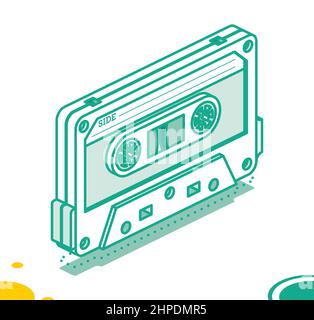 Cassette audio rétro. Concept de musique isométrique. Dispositif rétro de 80s et 90s isolé sur blanc. Illustration vectorielle. Illustration de Vecteur