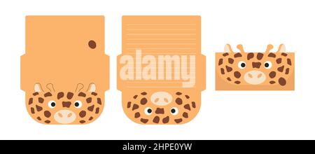 Mignonne belle girafe lettre écriture papeterie papier laser coupe carte modèle. Motif animal pour cartes de vœux, d'invitation, de remerciement. Brut vectoriel Illustration de Vecteur