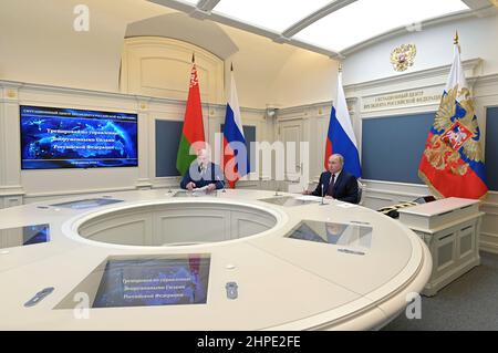 Le président russe Vladimir Poutine et le président russe Alexandre Loukachenko de la Biélorussie ont tenu des pourparlers russo-bélarussiens au Kremlin à Moscou, en Russie. Banque D'Images