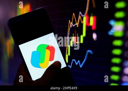 Inde. 20th févr. 2022. Dans cette illustration, un logo Google Pay s'affiche sur un smartphone. (Photo par Avishek Das/SOPA Images/Sipa USA) crédit: SIPA USA/Alay Live News Banque D'Images