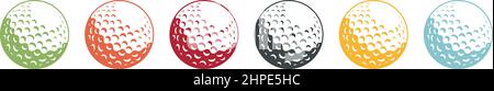 Jeu d'icônes de balles de golf colorées Illustration de Vecteur