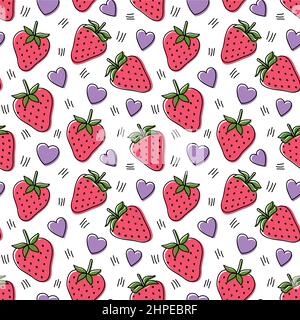 Motif sans couture avec fraises et coeurs, illustration vectorielle Illustration de Vecteur