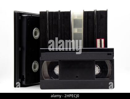 Cassette vidéo VHS vintage avec boîtier de cassette en plastique. La technologie de style rétro du 90s Banque D'Images