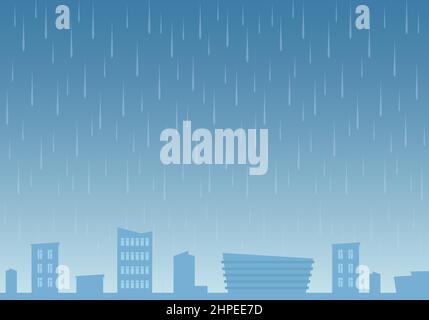 Pluie sur fond de ville. Jour de pluie. Paysage urbain par temps pluvieux. Illustration vectorielle de style plat Illustration de Vecteur