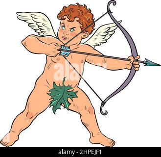 Bébé ange Cupidon avec un arc et une flèche, un personnage mythique de l'amour Illustration de Vecteur