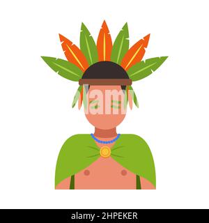 un homme de la tribu avec des plumes sur sa tête. illustration vectorielle plate. Illustration de Vecteur