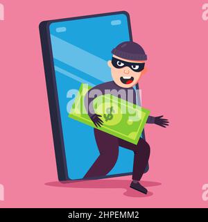 fraude téléphonique. un criminel vole de l'argent à partir de votre smartphone. illustration vectorielle plate. Illustration de Vecteur