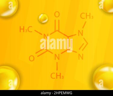 Formule chimique de caféine. Caféine 3D structure moléculaire chimique réaliste Illustration de Vecteur