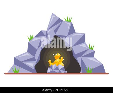 nuggets dorés dans une grotte sombre. illustration vectorielle plate Illustration de Vecteur