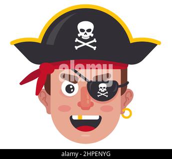 la tête d'un pirate avec un chapeau et un timbre oculaire. illustration vectorielle plate. Illustration de Vecteur