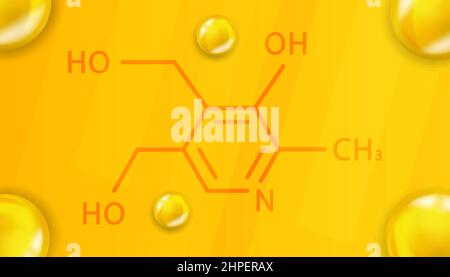 Formule chimique de la vitamine B6. Vitamine B6 structure moléculaire chimique réaliste Illustration de Vecteur