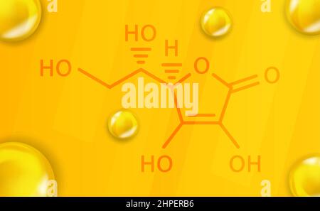 Formule chimique de vitamine C. Vitamine C structure moléculaire chimique réaliste Illustration de Vecteur