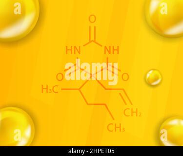 Formule chimique du sécobarbital. Secobarbital 3D structure moléculaire chimique réaliste Illustration de Vecteur