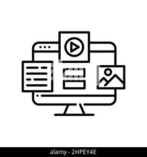 Création de différents types de contenu multimédia, tels que le texte, la vidéo et l'image. Icône de couleur de contour pixel Perfect, modifiable Illustration de Vecteur