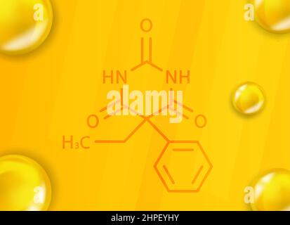 Formule chimique phénobarbital. Phénobarbital 3D structure moléculaire chimique réaliste Illustration de Vecteur