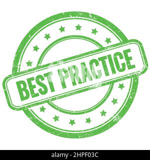 Texte DE LA MEILLEURE PRATIQUE sur le timbre rond en caoutchouc vert vintage grungy. Banque D'Images