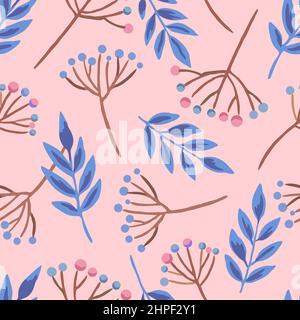 Motif sans couture avec branches de baies et feuilles d'automne. Illustration vectorielle dessinée à la main. Illustration de Vecteur