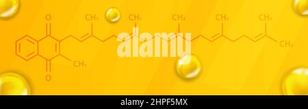 Formule chimique de la vitamine K2. Vitamine K2 structure moléculaire chimique réaliste Illustration de Vecteur