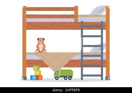 lit en bois pour enfants sur deux étages. place pour les enfants. illustration vectorielle plate. Illustration de Vecteur