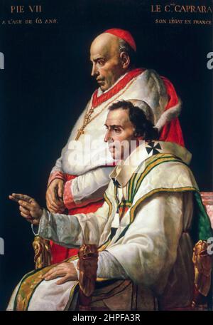 Portrait du pape Pie VII et du cardinal Caprara, huile sur tableau de Jacques Louis David, après 1808 Banque D'Images