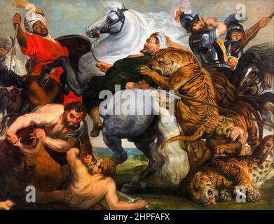 La chasse au tigre, au lion et au léopard, peinture à l'huile sur toile par Workshop de Peter Paul Rubens, 1600-1699 Banque D'Images