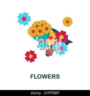 Icône de fleurs plates. Affiche à éléments de couleur de la collection Celebration. Affiche d'icône de fleurs plates pour la conception de sites Web, les infographies et plus encore. Illustration de Vecteur