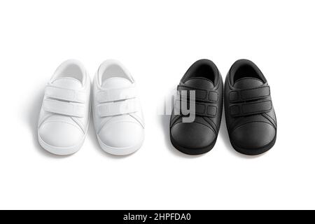 Blank black and white baby shoes pair mockup, front view Banque D'Images