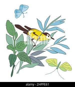 petit oiseau sur la branche - nature d'été - vecteur Illustration de Vecteur