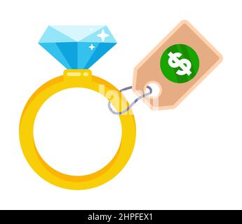 bague dorée avec étiquette de prix en diamant et en carton. illustration vectorielle plate. Illustration de Vecteur