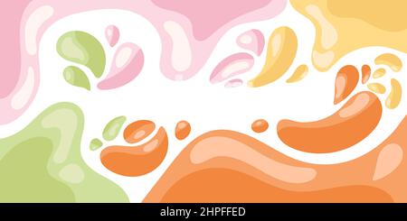 Une éclaboussure de jus, le jus de boisson éclaboussant comme dans une fontaine. Éclaboussez-vous dans un style plat. Bannière Illustration de Vecteur