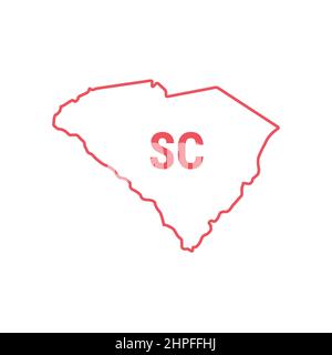Caroline du Sud carte de l'État des États-Unis bordure rouge. Illustration vectorielle isolée sur blanc. Abréviation d'état à deux lettres. Contour modifiable. Ajuster la wei. De ligne Illustration de Vecteur