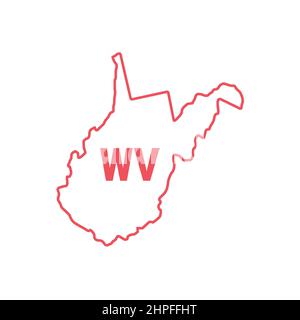 Virginie-Occidentale carte de l'État des États-Unis bordure rouge. Illustration vectorielle isolée sur blanc. Abréviation d'état à deux lettres. Contour modifiable. Ajuster la ligne de weig Illustration de Vecteur