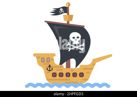 Jouet enfants bateau de pirate fait maison. illustration vectorielle plate. Illustration de Vecteur