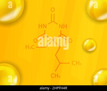 Formule chimique de l'amobarbital. Amobarbital 3D structure moléculaire chimique réaliste Illustration de Vecteur