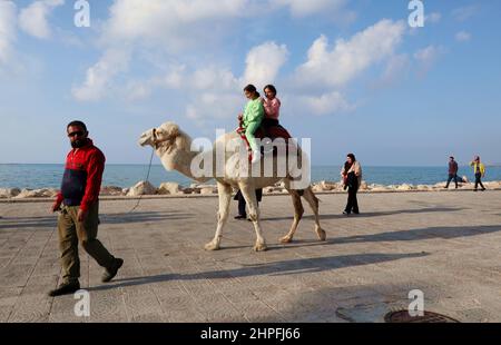 Tyr, Liban. 20th févr. 2022. Vue sur la promenade de la mer, Tyr, Liban, 20 février 2022. Tyr (appelé même pour) est la quatrième ville du Liban, après Beyrouth, Tripoli et Saida, et la capitale du district de Tyr dans le gouvernorat sud contrôlé par le Hezbollah. (Photo d'Elisa Gestri/Sipa USA) crédit: SIPA USA/Alay Live News Banque D'Images