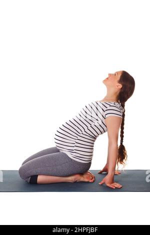 Femme enceinte faisant du yoga asana Ustrasana Banque D'Images