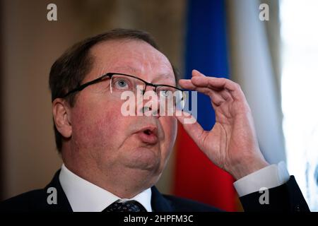 Ambassadeur de la Fédération de Russie auprès du Royaume-Uni Andrei Kelin lors d'un entretien avec l'AP à la résidence officielle de l'ambassadeur de Russie à Londres. Date de la photo: Lundi 21 février 2022. Banque D'Images