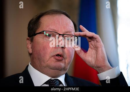 Ambassadeur de la Fédération de Russie auprès du Royaume-Uni Andrei Kelin lors d'un entretien avec l'AP à la résidence officielle de l'ambassadeur de Russie à Londres. Date de la photo: Lundi 21 février 2022. Banque D'Images