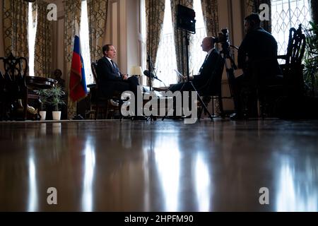 Ambassadeur de la Fédération de Russie auprès du Royaume-Uni Andrei Kelin lors d'un entretien avec l'AP à la résidence officielle de l'ambassadeur de Russie à Londres. Date de la photo: Lundi 21 février 2022. Banque D'Images